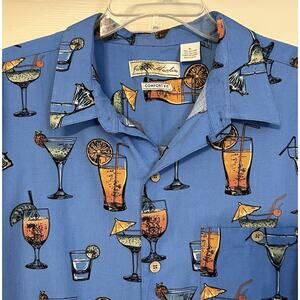 Joe Marlin XL Colorful Cocktails Hawaiian Shirt Short Sleeve Button Blue